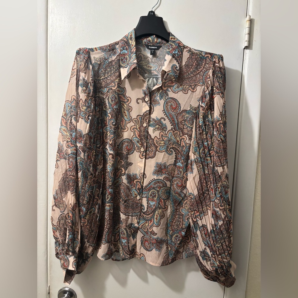 Express Paisley Blouse - Beige and Teal
